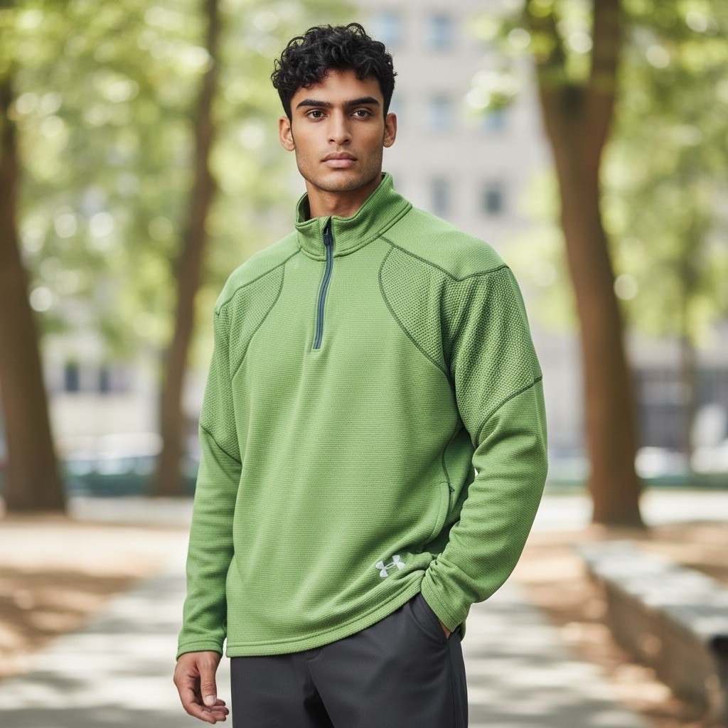 Under Armour 1/4 Zip Men's Large Loose Pullover Medium Weight Green All Season